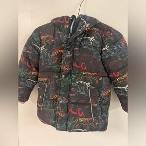 Boden dinosaur print winter puffer jacket hooded 6-7